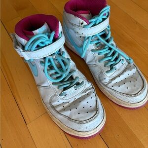 Nike High-Top Sneakers in White, Teal, and Pink